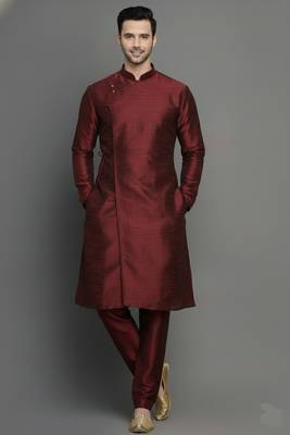 Maroon embroidered dupion silk kurta set 1
