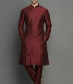 Maroon embroidered dupion silk kurta set
