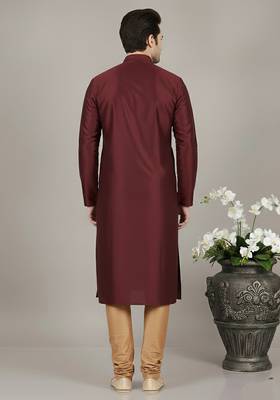 Maroon embroidered dupion silk kurta set 2
