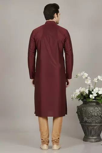Maroon embroidered dupion silk kurta set