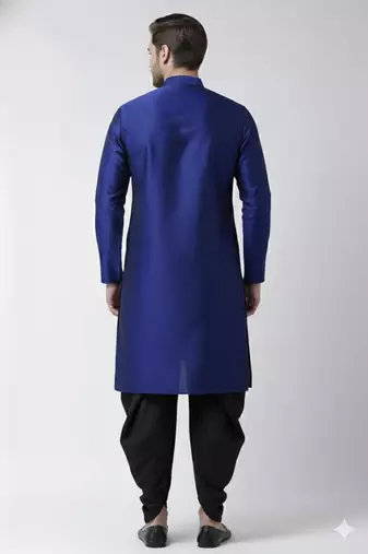 Royal blue embroidered dupion silk kurta set
