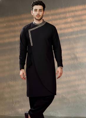 Black embroidered cotton kurta set 1