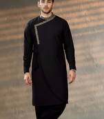 Black embroidered cotton kurta set