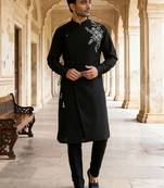 Black embroidered cotton kurta set