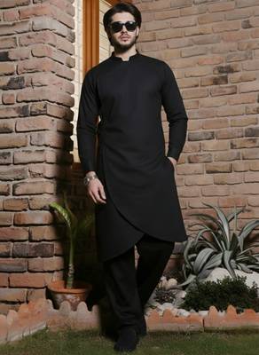 Black embroidered cotton kurta set 1