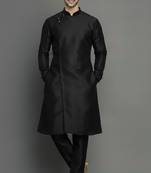 Black embroidered dupion silk kurta set