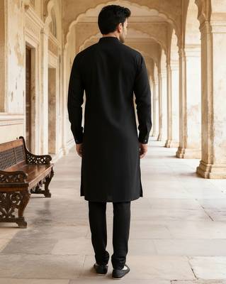Black embroidered cotton kurta set 2