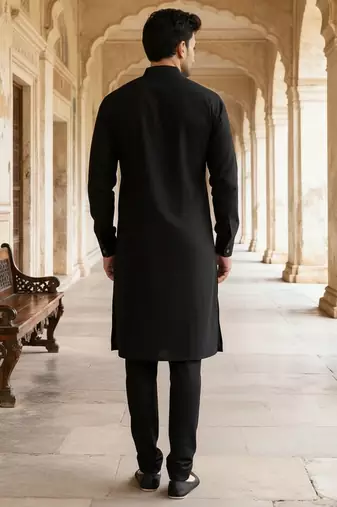 Black embroidered cotton kurta set