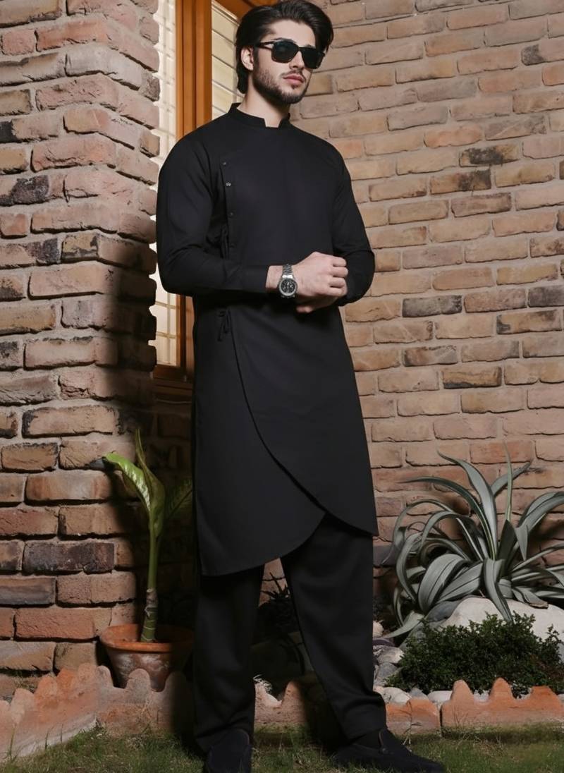 Black embroidered cotton kurta set