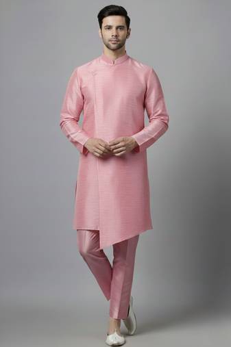 Pink embroidered dupion silk kurta set