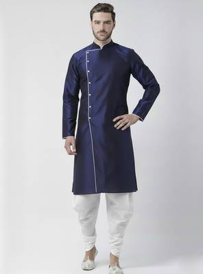 Navy embroidered dupion silk kurta set 1