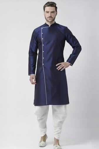 Navy embroidered dupion silk kurta set