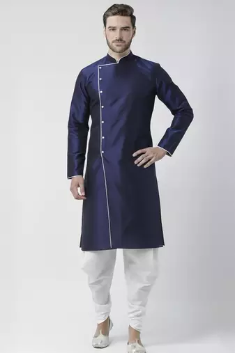 Navy embroidered dupion silk kurta set