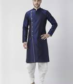 Navy embroidered dupion silk kurta set