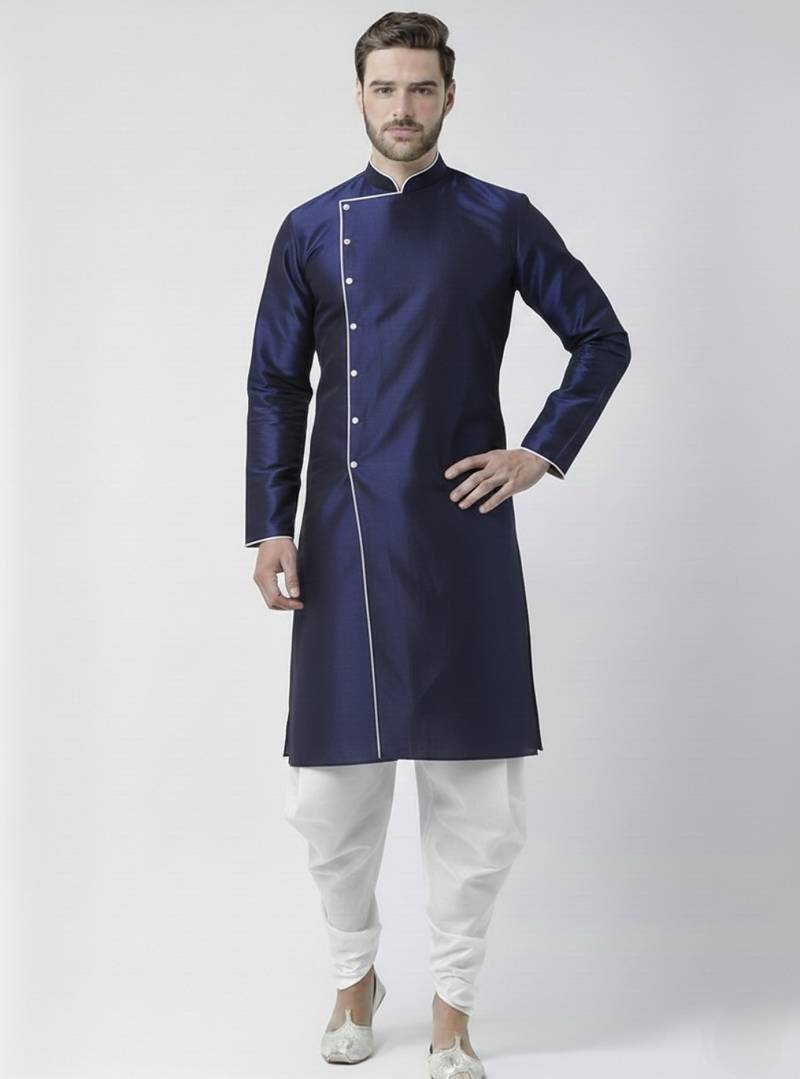 Navy embroidered dupion silk kurta set