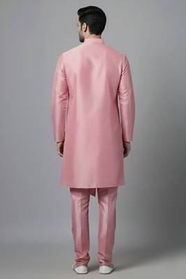 Pink embroidered dupion silk kurta set 2