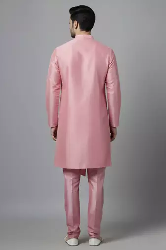 Pink embroidered dupion silk kurta set