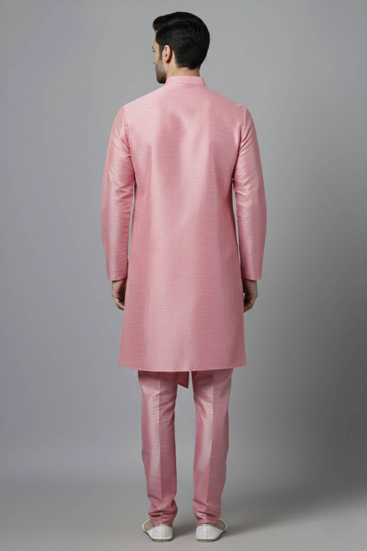 Pink embroidered dupion silk kurta set