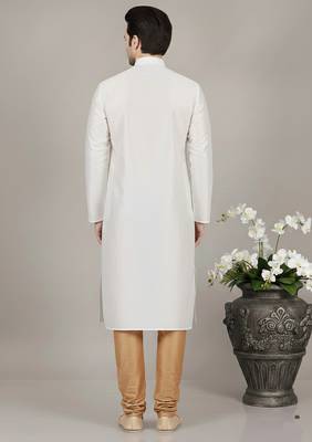 White embroidered dupion silk kurta set 2