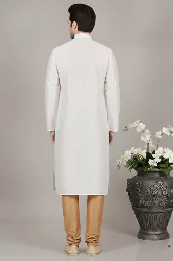 White embroidered dupion silk kurta set