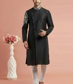 Black embroidered dupion silk kurta set