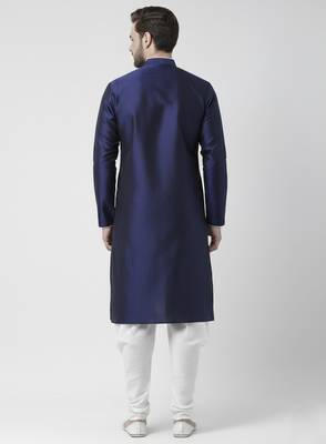 Navy embroidered dupion silk kurta set 2