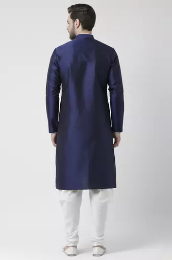 Navy embroidered dupion silk kurta set