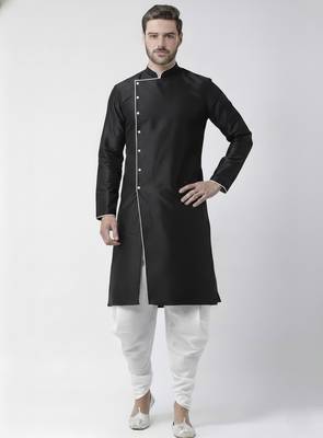 Black embroidered dupion silk kurta set 1