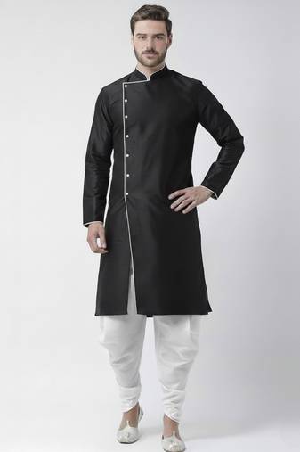 Black embroidered dupion silk kurta set