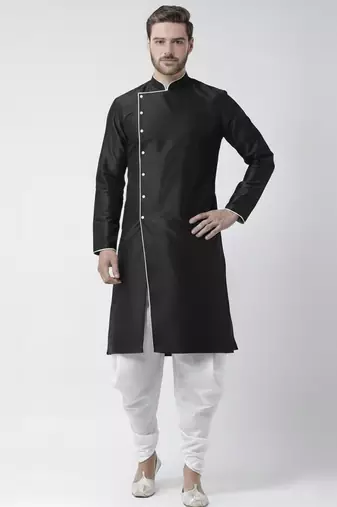 Black embroidered dupion silk kurta set