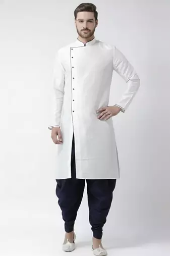 White embroidered dupion silk kurta set
