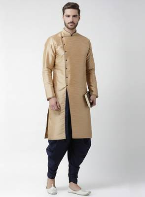Golden embroidered dupion silk kurta set 1