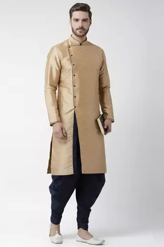 Golden embroidered dupion silk kurta set
