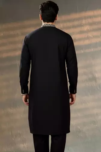 Black embroidered cotton kurta set