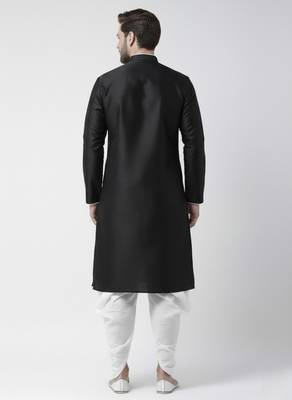 Black embroidered dupion silk kurta set 2