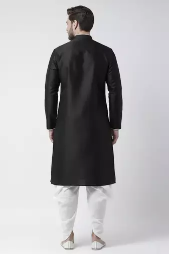 Black embroidered dupion silk kurta set