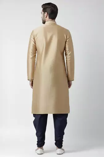 Golden embroidered dupion silk kurta set