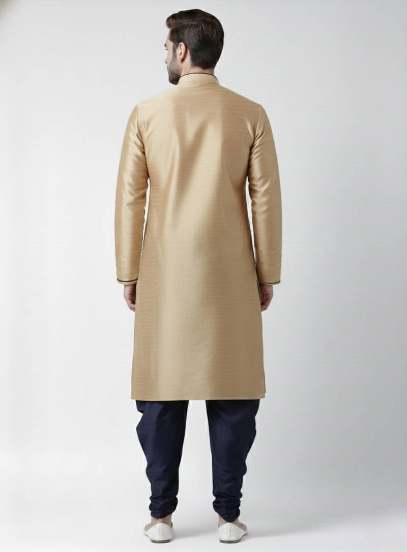 Golden embroidered dupion silk kurta set