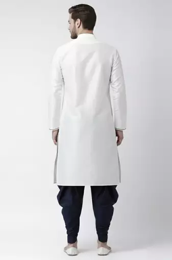 White embroidered dupion silk kurta set