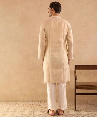 Beige embroidered tissue kurta 2