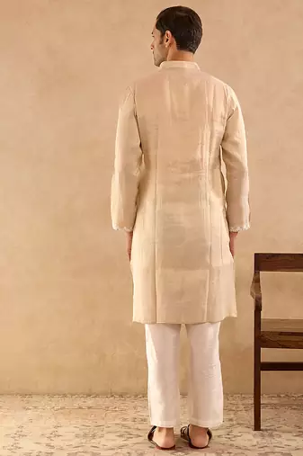Beige embroidered tissue kurta