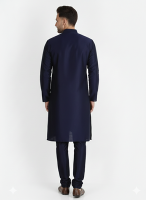 Navy embroidered dupion silk kurta set 2