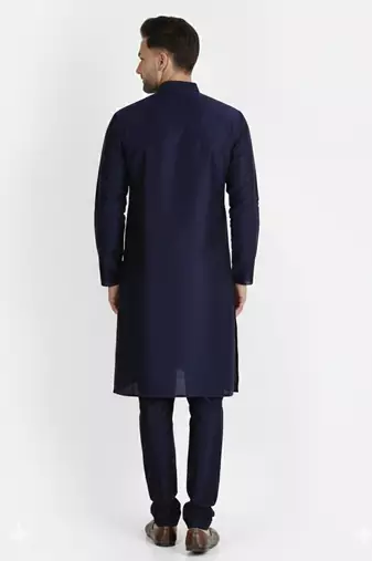 Navy embroidered dupion silk kurta set