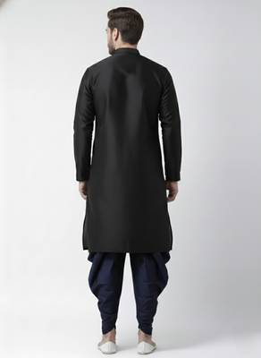 Black embroidered dupion silk kurta set 2