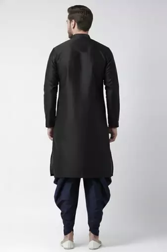 Black embroidered dupion silk kurta set