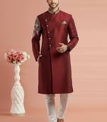 Maroon embroidered dupion silk kurta set