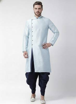 Light blue embroidered dupion silk kurta set 1