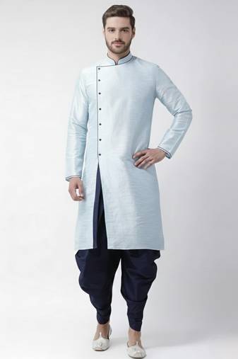 Light blue embroidered dupion silk kurta set