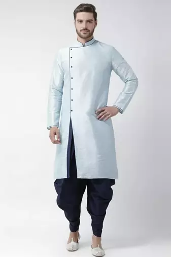 Light blue embroidered dupion silk kurta set