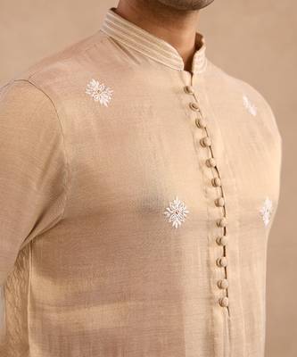 Beige embroidered tissue kurta 3